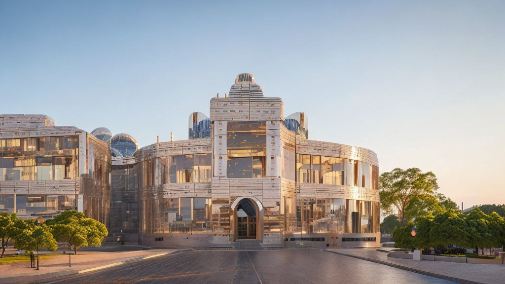 Modern Building with Central Dome and Glass Façades in Urban Setting