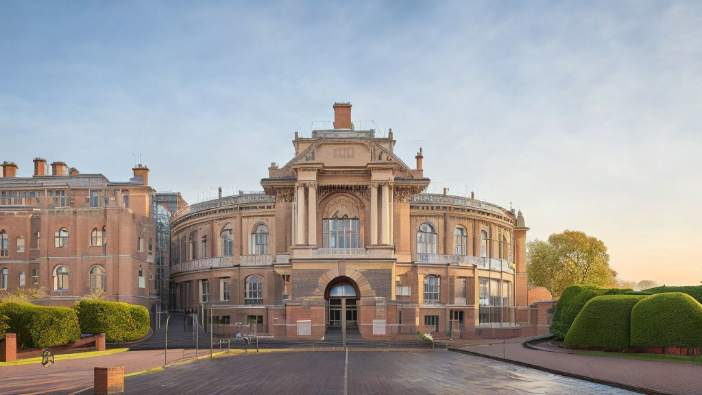 Neoclassical Building with Copper Dome and Large Windows