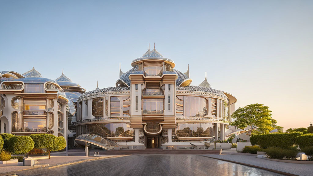 Luxury Dome Structures in Futuristic Villa Setting at Dusk