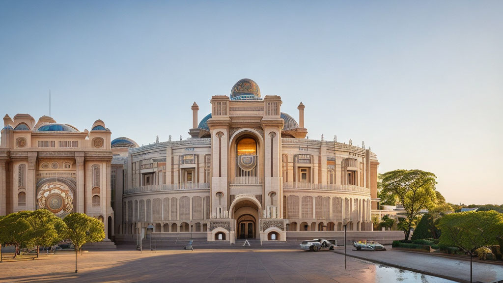 Neoclassical Building with Central Dome and Arched Entrance