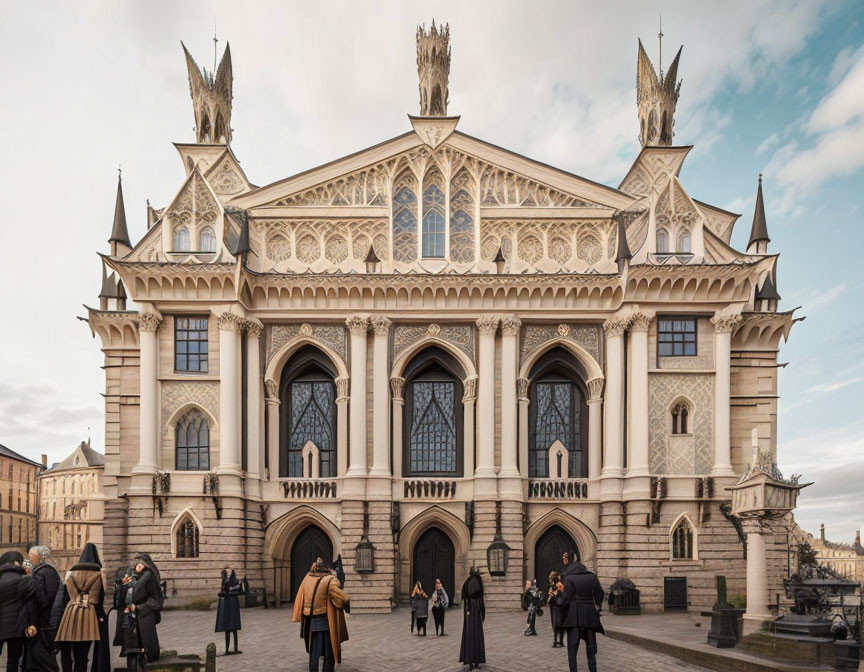 Gothic-Revival Style Building with Ornate Spires and Arched Windows