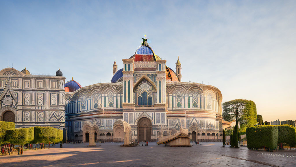 Florence Cathedral with red dome and Renaissance architecture at sunset