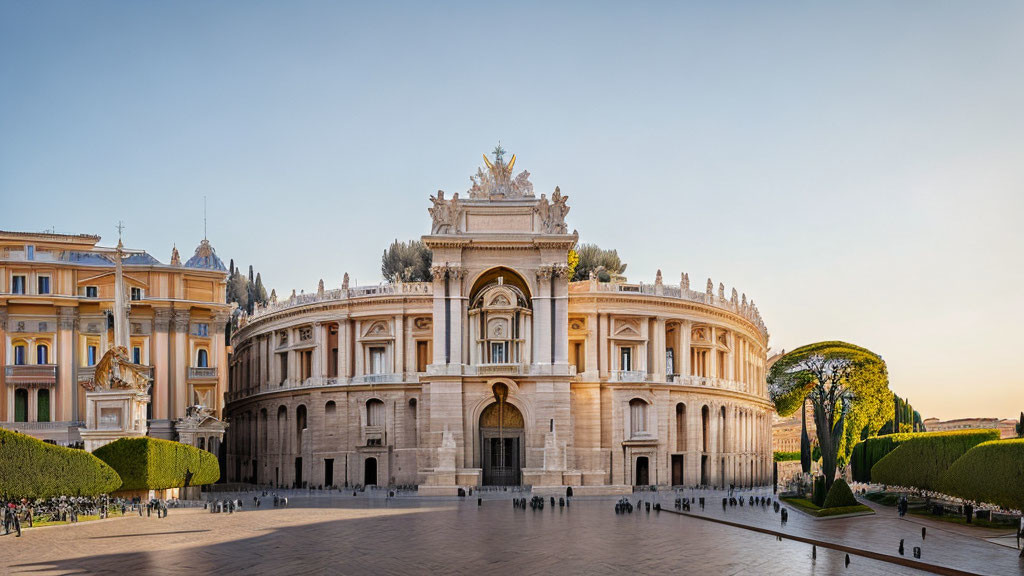 Panoramic view: Palazzo Poli and Trevi Fountain at sunset