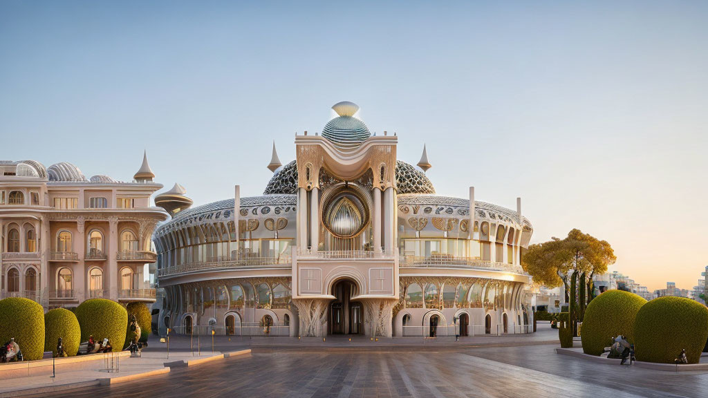 Intricate design of majestic building with circular window and dome