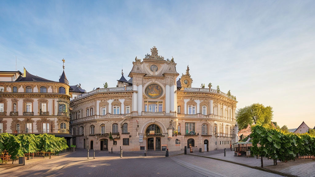 Ornate historic building with intricate facade details and sculptures on a sunny day