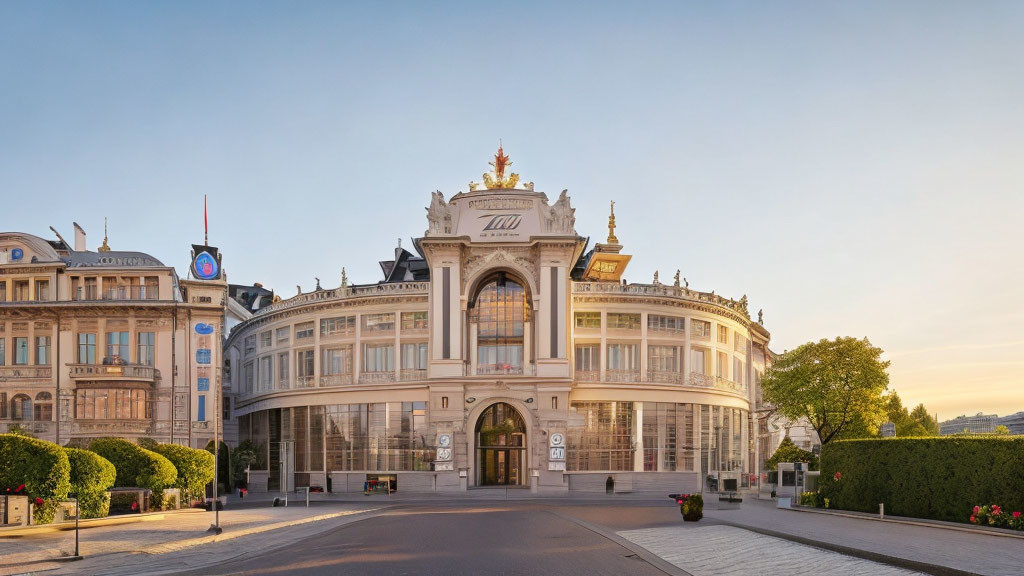 Neoclassical building with "Lido" signage in soft morning light