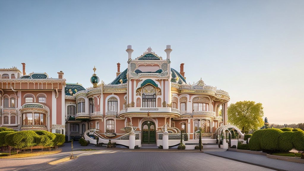 Luxurious Mansion with Pastel Facade and Russian Architectural Elements