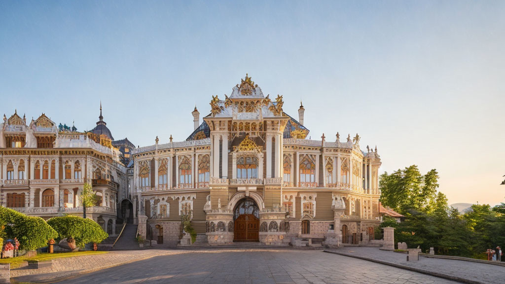 Historic White Palace with Intricate Facades and Gold Trimmings