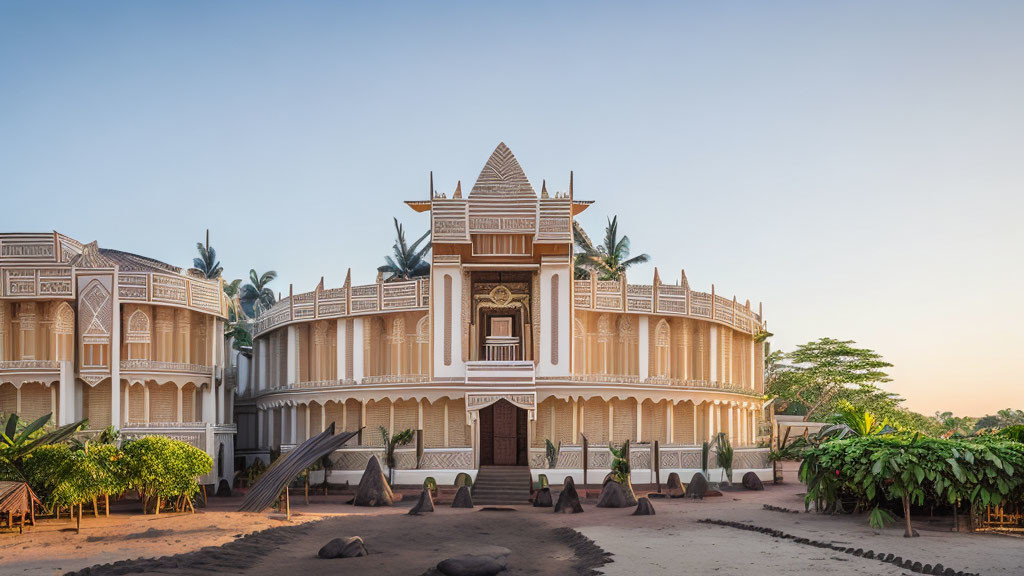 Elaborate Wooden Balconies and Grand Staircase in Traditional-style Building