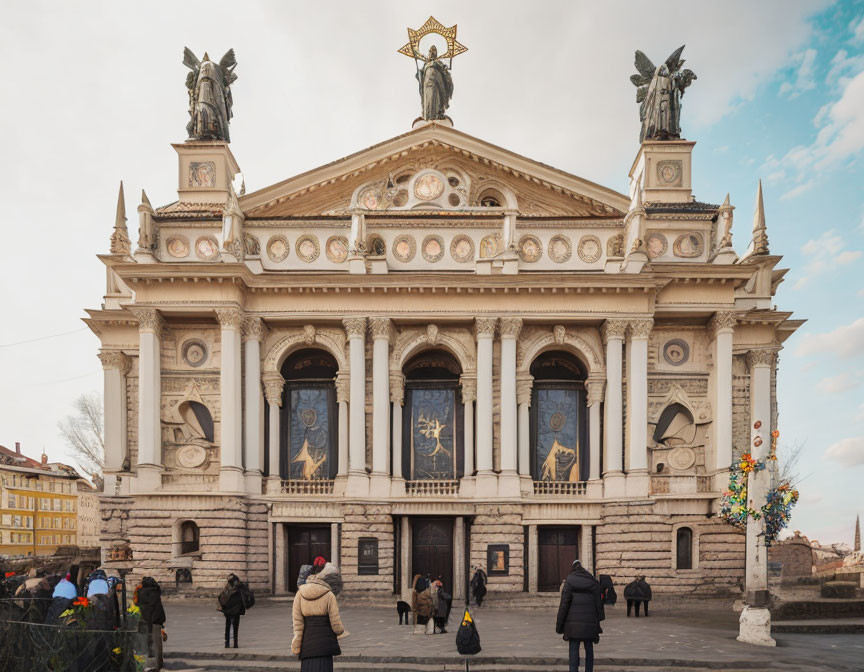 Neoclassical Building with Dome, Sculptures, and Statues