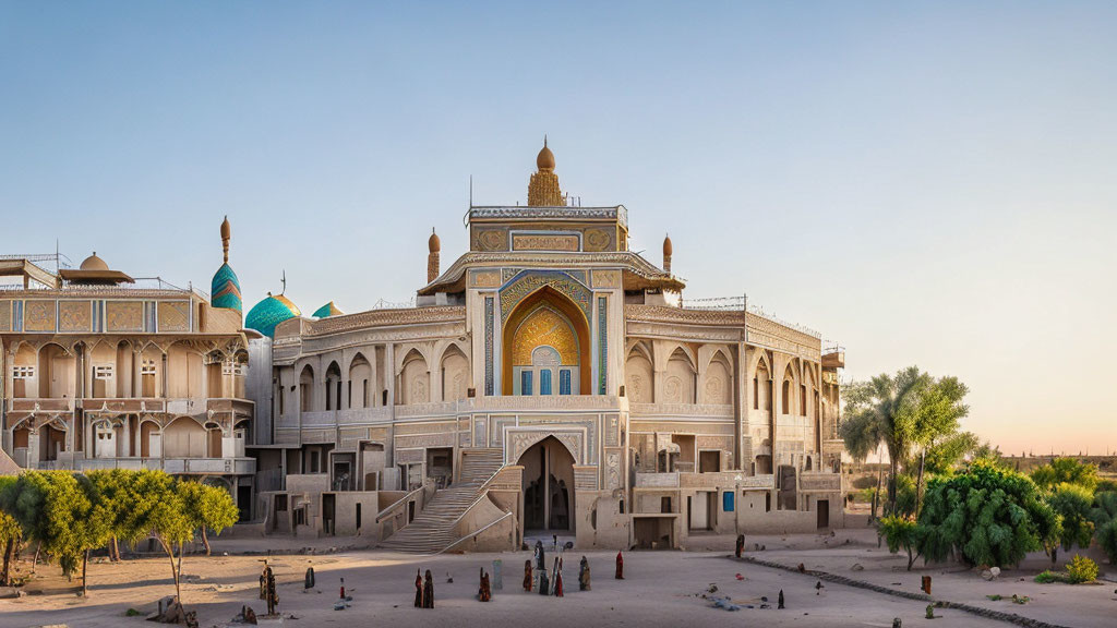 Traditional building with domes and intricate designs in a courtyard setting