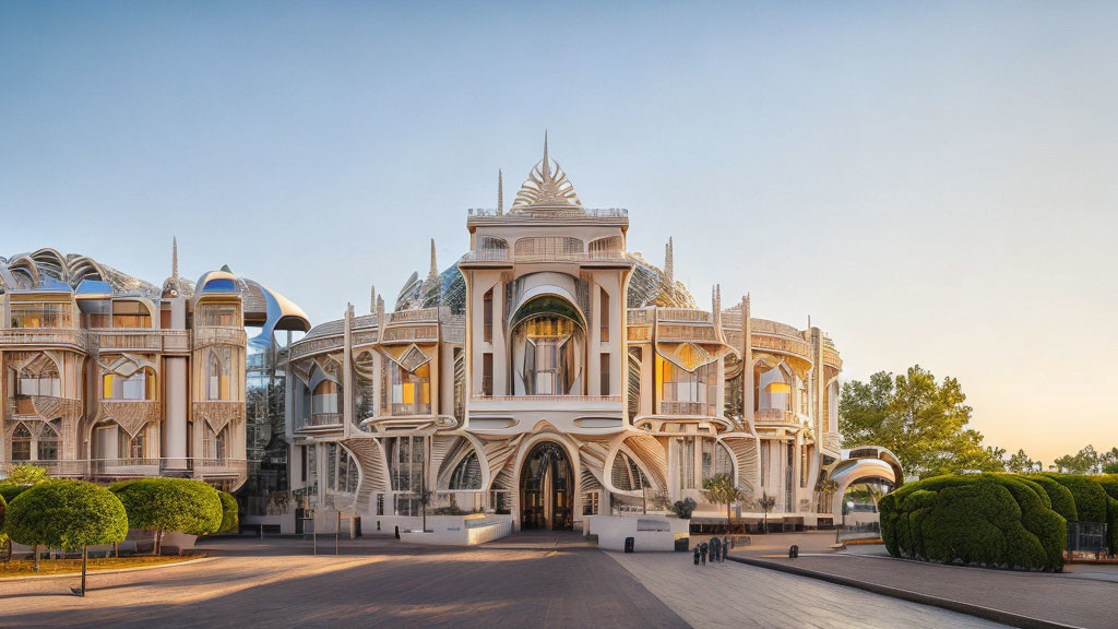 Ornate building with arched windows, spires, and dome