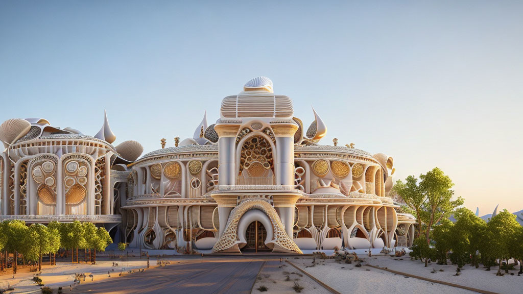 Fantasy-inspired palace with intricate domes and detailing.