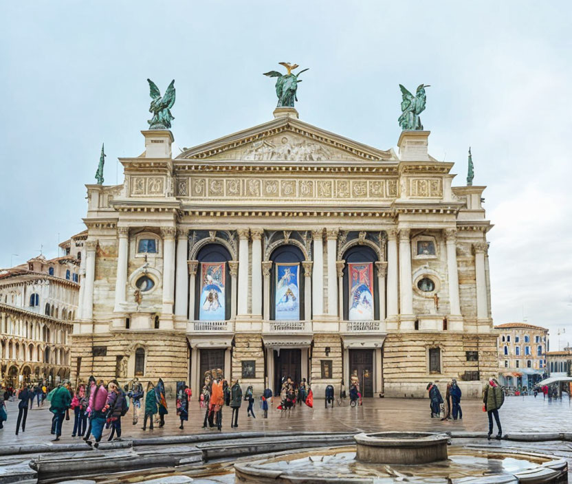 Historic Lviv Opera House with People in Front