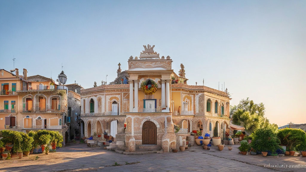 Historic ornate building with grand facade in European town square