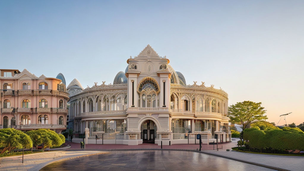 Ornate Building with White Facade and Intricate Architectural Details