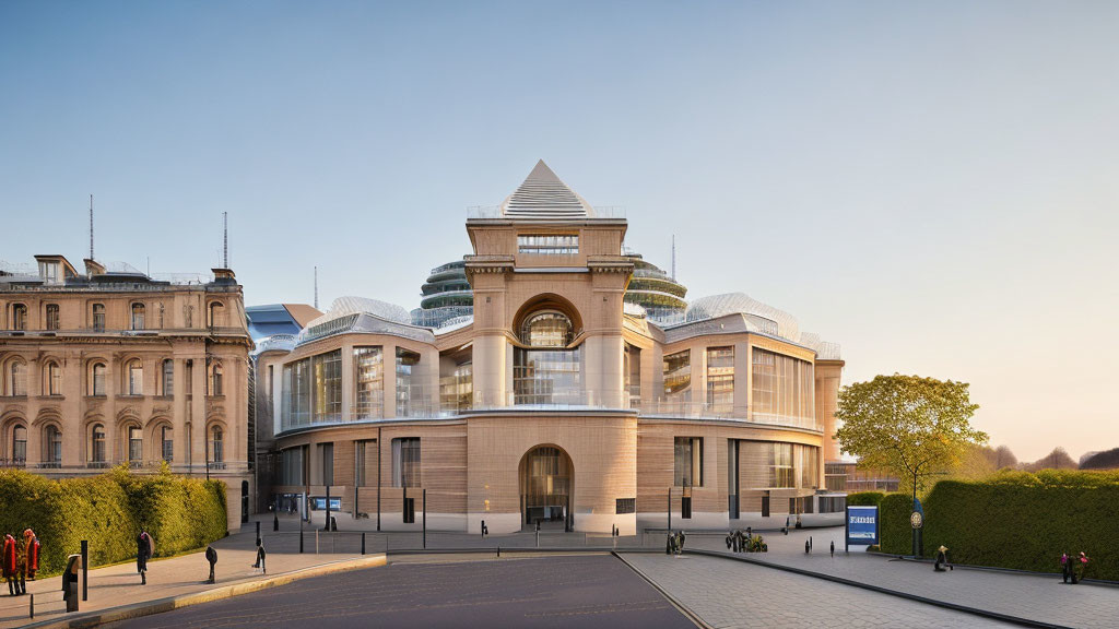 Tiered Pyramid-Like Modern Museum Amid Classic Buildings