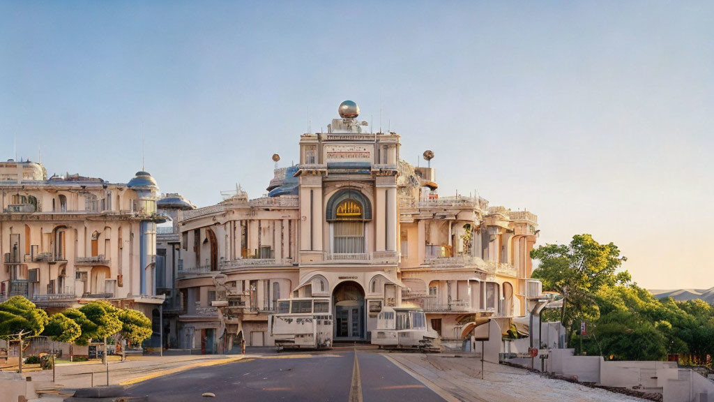 Historic building with intricate architecture and clear sky scenery