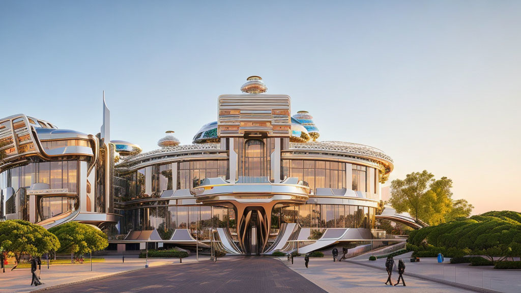 Layered Circular Structures and Glass Domes in Futuristic Architecture