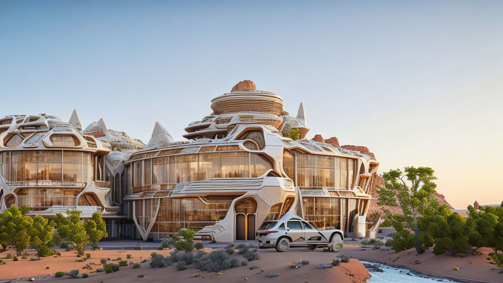 Unique Organic Design Desert Building Amid Arid Vegetation