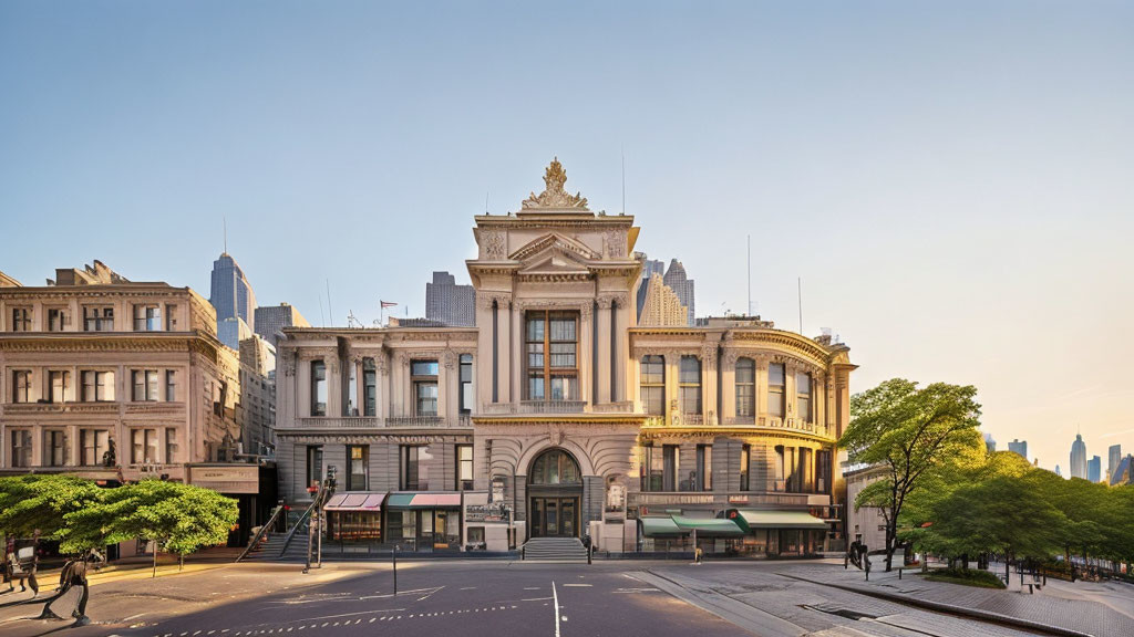 Historic building with classical facade on vintage city street.