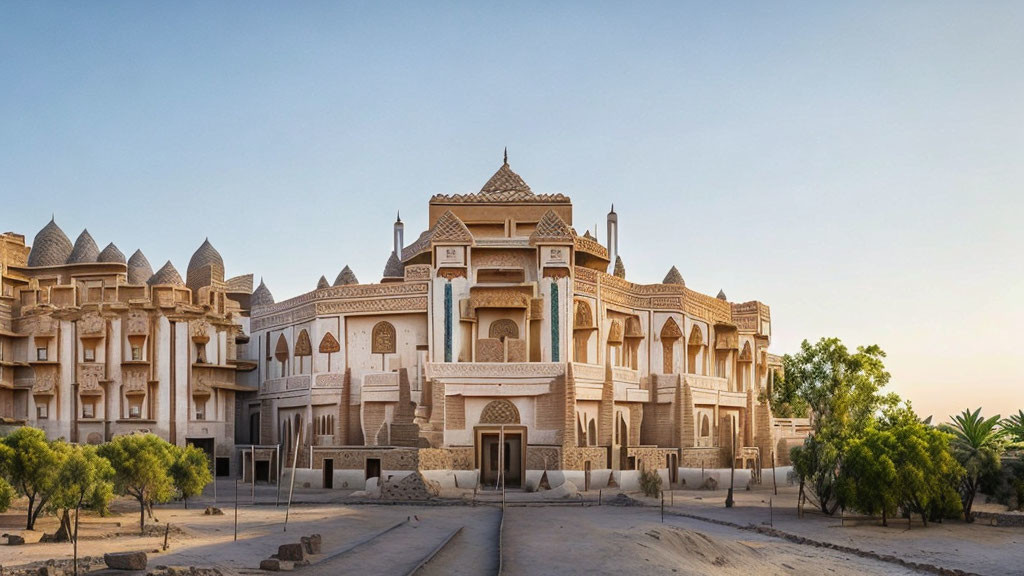 Traditional Building with Intricate Designs in Desert Landscape