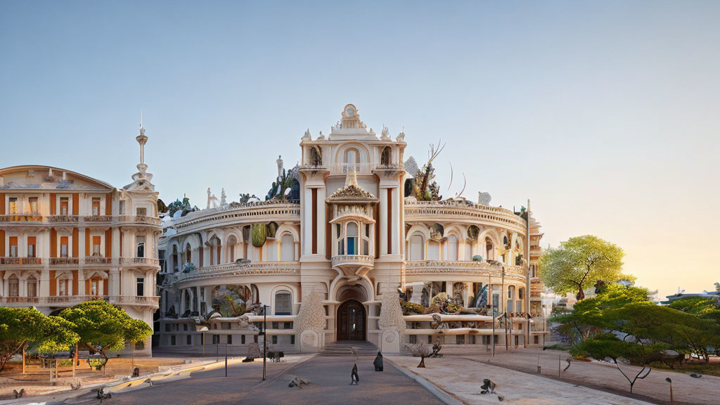 Historical white building with ornate architecture in elegant surroundings