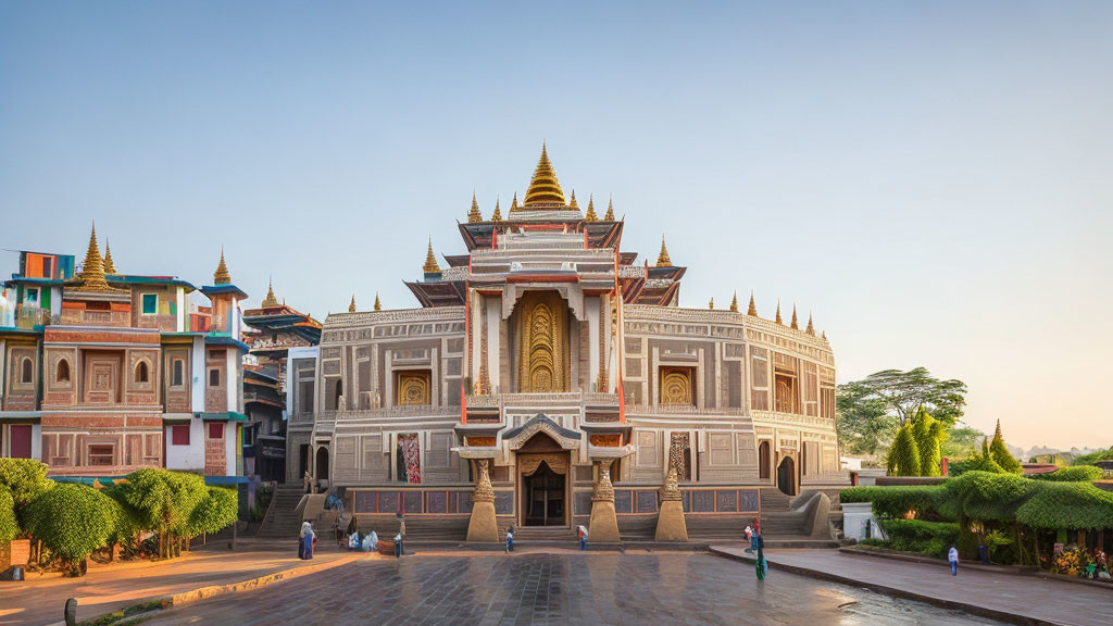 Traditional architecture palace with grand staircase and ornate details