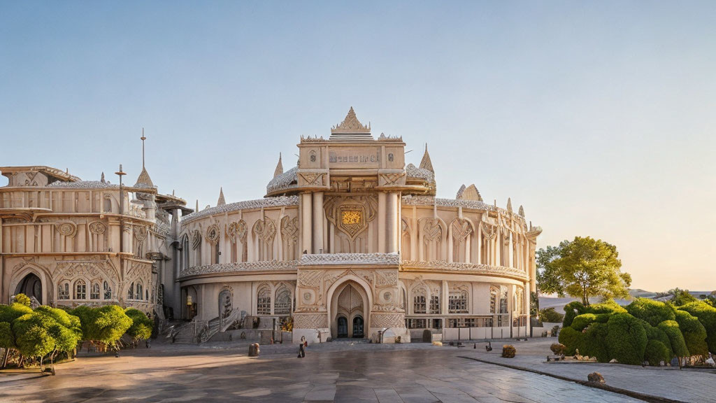 Intricate White Palatial Buildings at Golden Hour