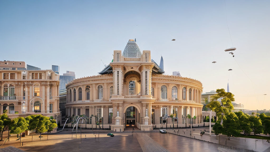 Neoclassical Building with Modern Additions in Spacious Courtyard