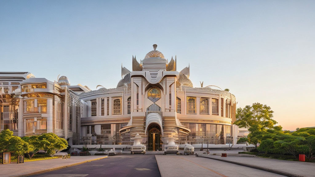 Neoclassical Building with Central Dome and Symmetric Wings