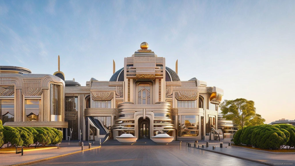 Ornate art deco building with towering pillars and central dome