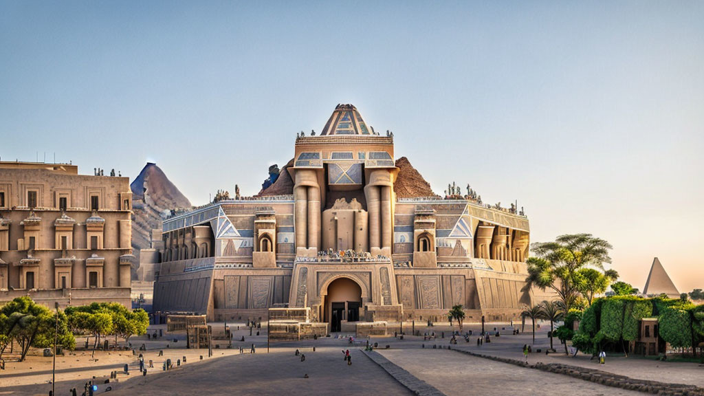 Modern Building with Traditional Design Elements Surrounded by Palm Trees and Classical Structures