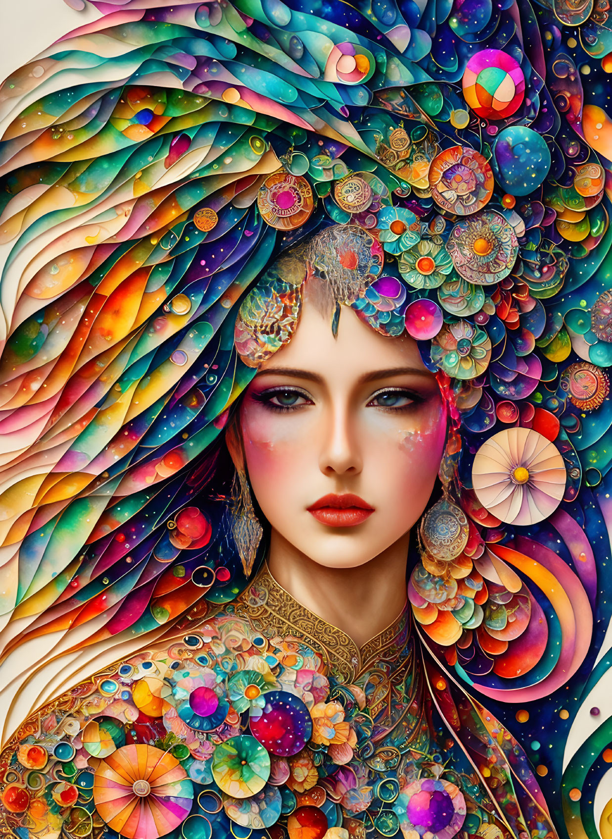 Vibrant illustration of woman with intricate hair design