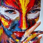 Colorful Abstract Painting of Woman's Face with Swirling Patterns