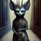 Surreal artwork of anthropomorphic creatures with large ears and crowns