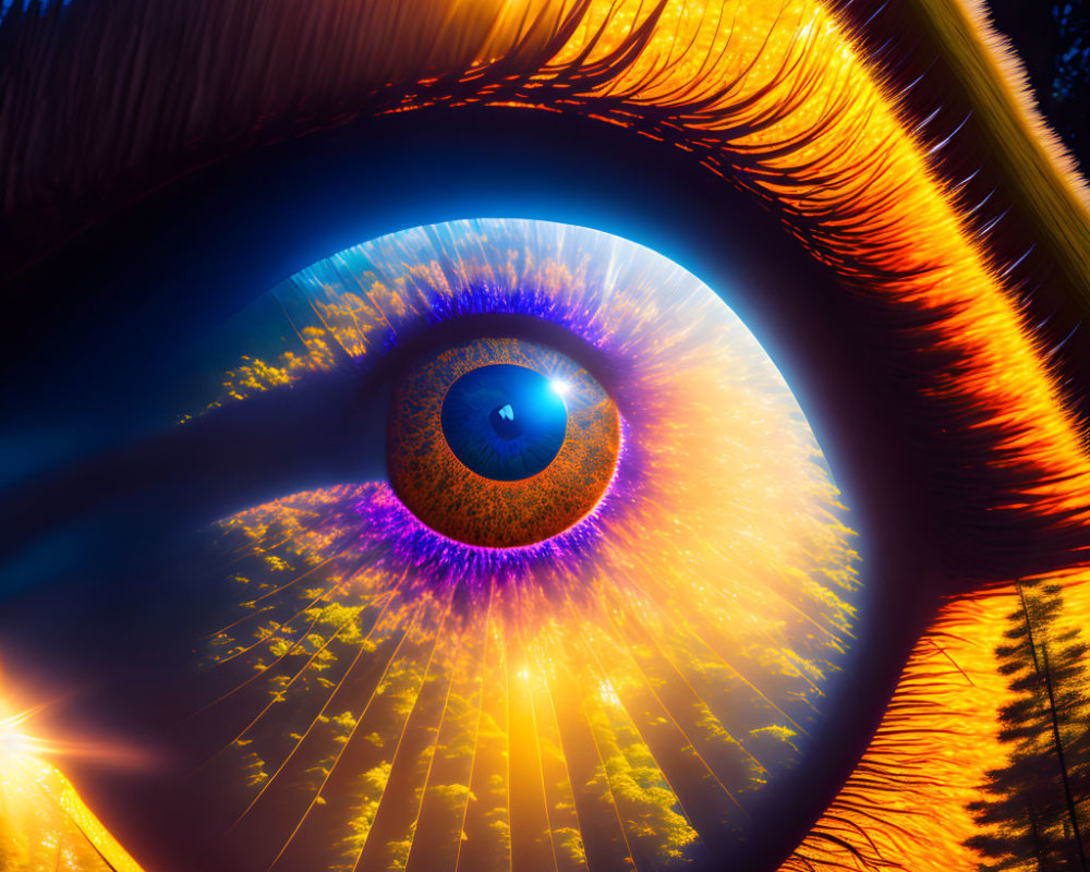 Detailed Close-Up Eye Illustration with Orange and Blue Iris