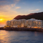 Modern Cliffside Hotel with Sunset Sea View and Glass Façade