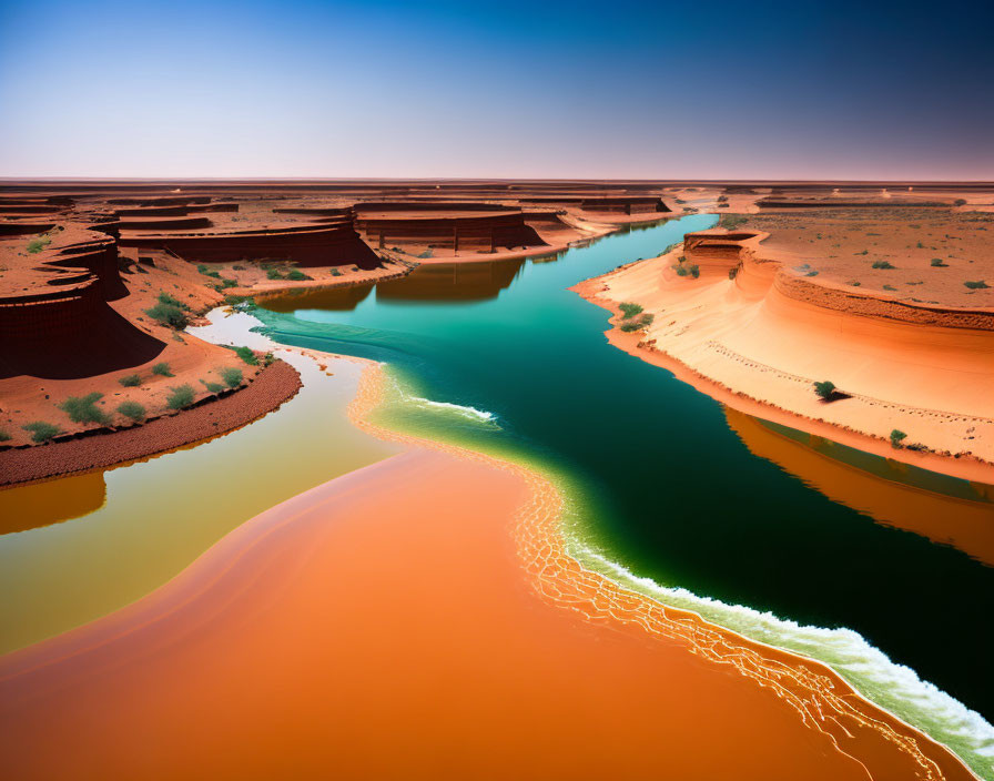 Serpentine River Meandering Through Desert Sands