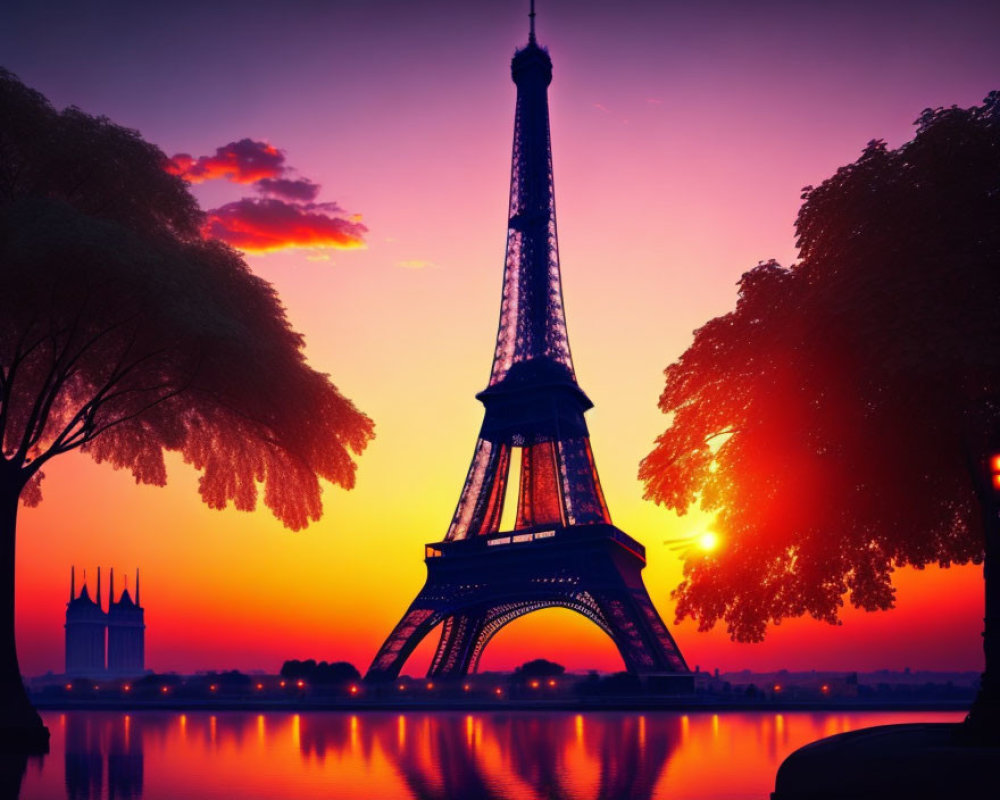 Iconic Eiffel Tower at sunset in Paris landscape