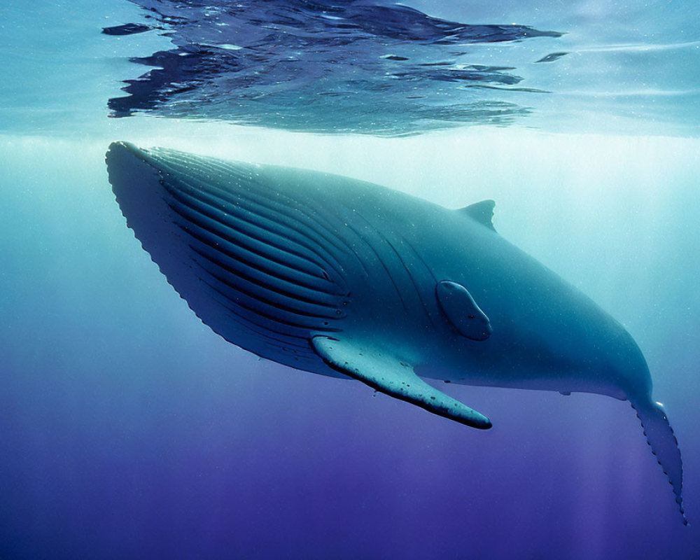 Majestic blue whale swimming near ocean surface