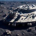 Futuristic dome structures and vehicles in rocky desert landscape