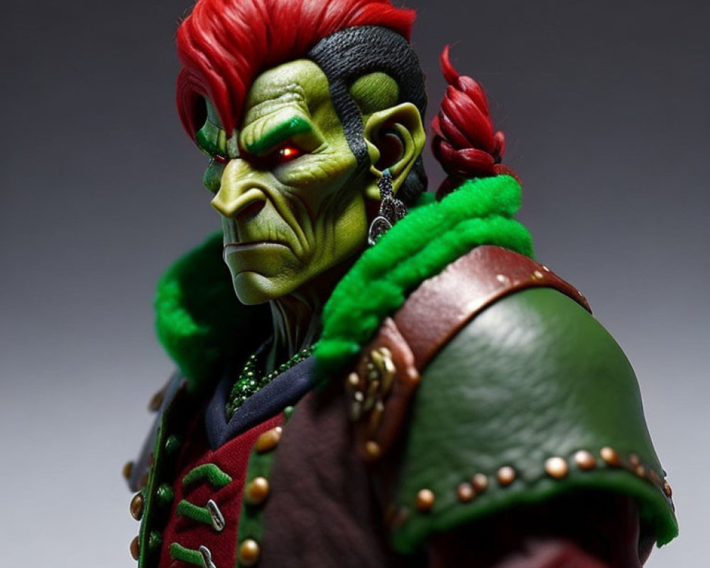 Green-skinned character with red hair in stylish coat and headband