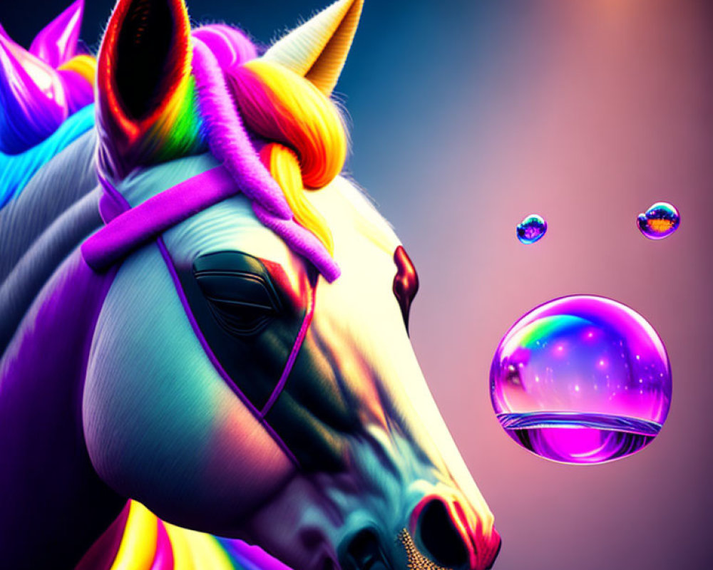 Vibrant digital artwork: unicorn with rainbow mane and sunglasses in colorful setting