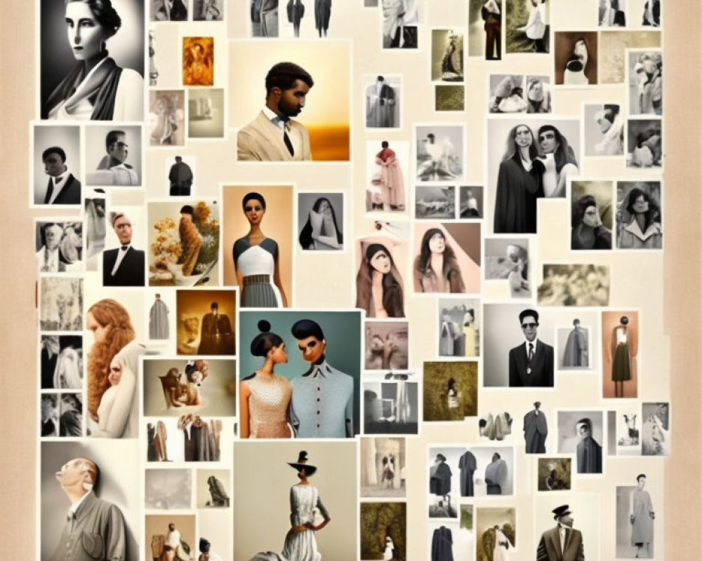 Assorted Vintage and Contemporary People Photos Collage on Beige Background