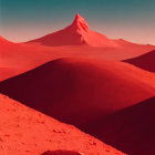 Surreal Red Martian Landscape with Dunes and Mountain