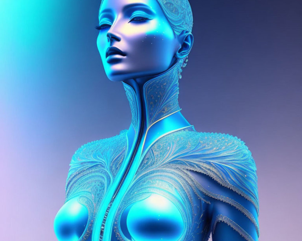 Intricate Futuristic Robot 3D Illustration on Blue Gradient Background