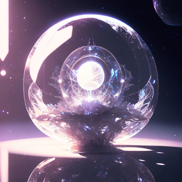 Ethereal orb with glassy circles on cosmic background