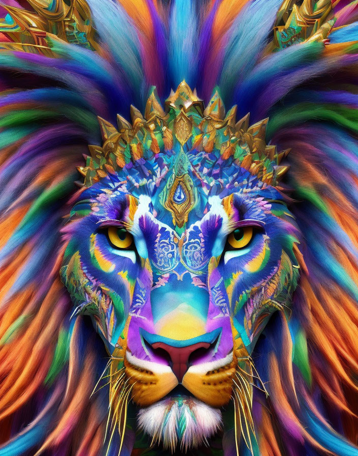 Colorful Lion Face Artwork with Kaleidoscope Patterns