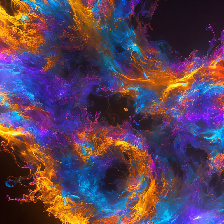 Abstract blue, orange, and purple swirling colors in a dynamic nebula-like design